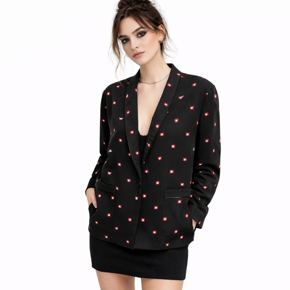 Scotch & Soda Blazer Jacket Size Medium Black Red Sun Atomic Print